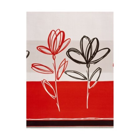 Pablo Esteban 'Red And Black Flowers' Canvas Art,35x47